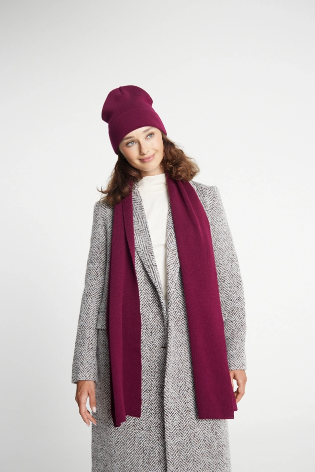 Burgundowy szalik damski  z wełny merino Action Burgundy