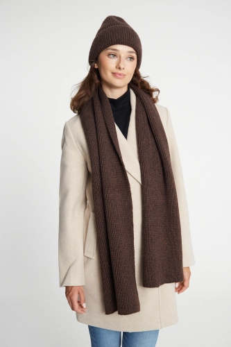Brązowy miękki szalik damski z wełny merino i bawełny Flow Brown 