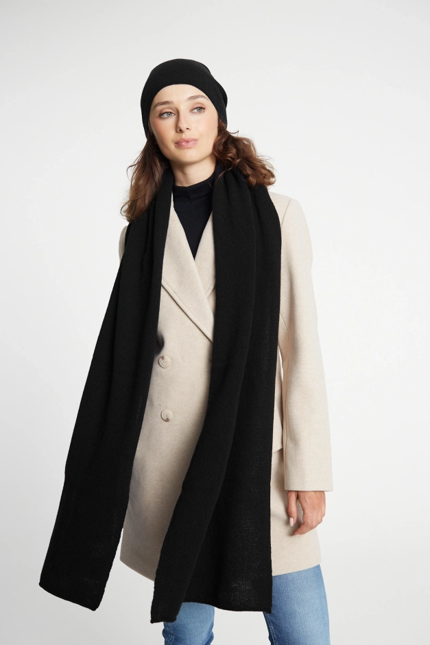 Szalik merino damski czarny – ciepły, miękki szalik zimowy Simple Black