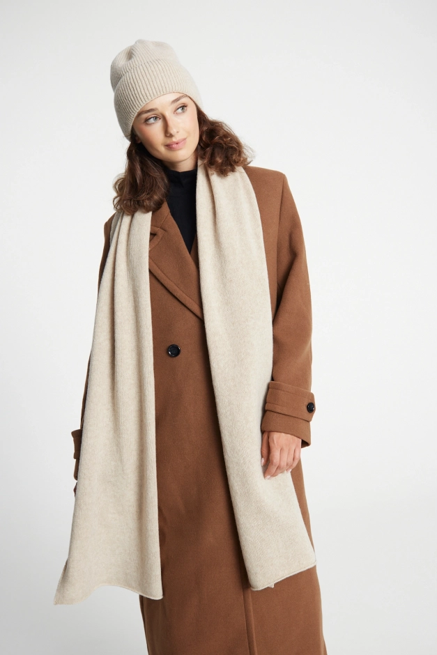 Szalik merino damski jasnobeżowy – ciepły, miękki szalik zimowy Simple Light Beige