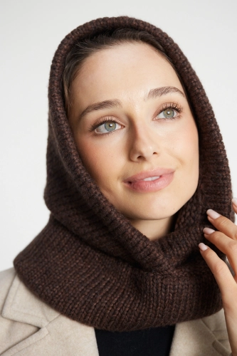 Balaclava damska brązowa wełna merino i bawełna 
