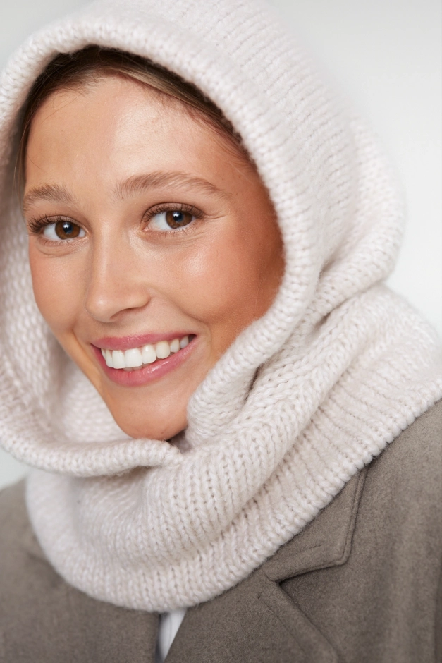 Balaclava damska kremowa wełna merino i bawełna