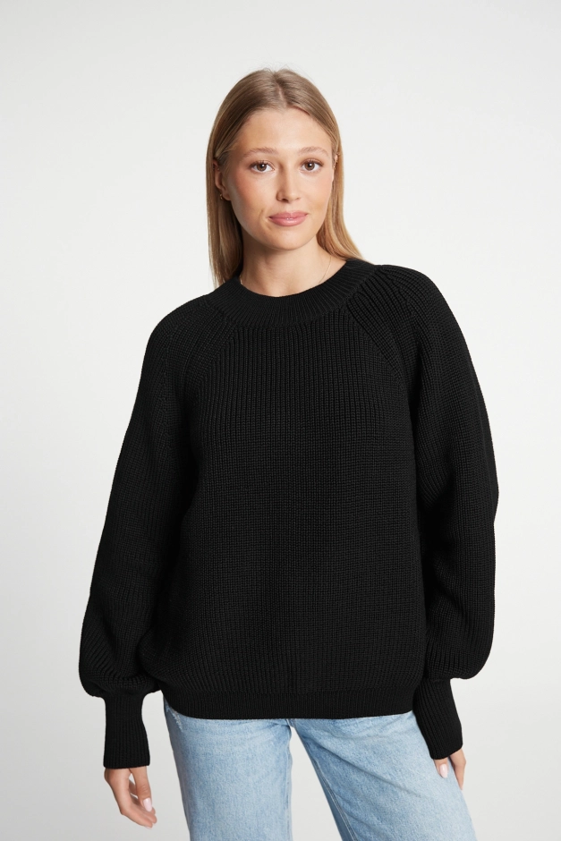 Sweter damski czarny 100% wełna merino one size 