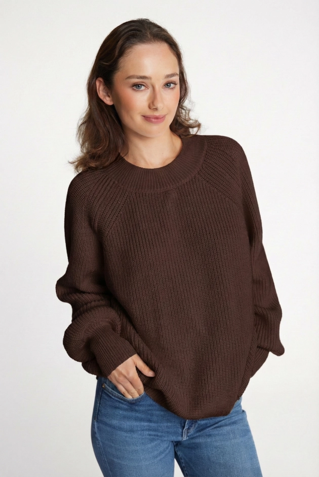Sweter damski brązowy 100% wełna merino one size 