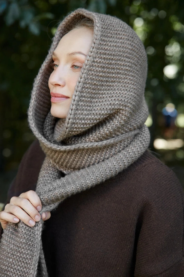 Beżowy kaptur z szalikiem z wełny merino i bawełny – Hood Beige