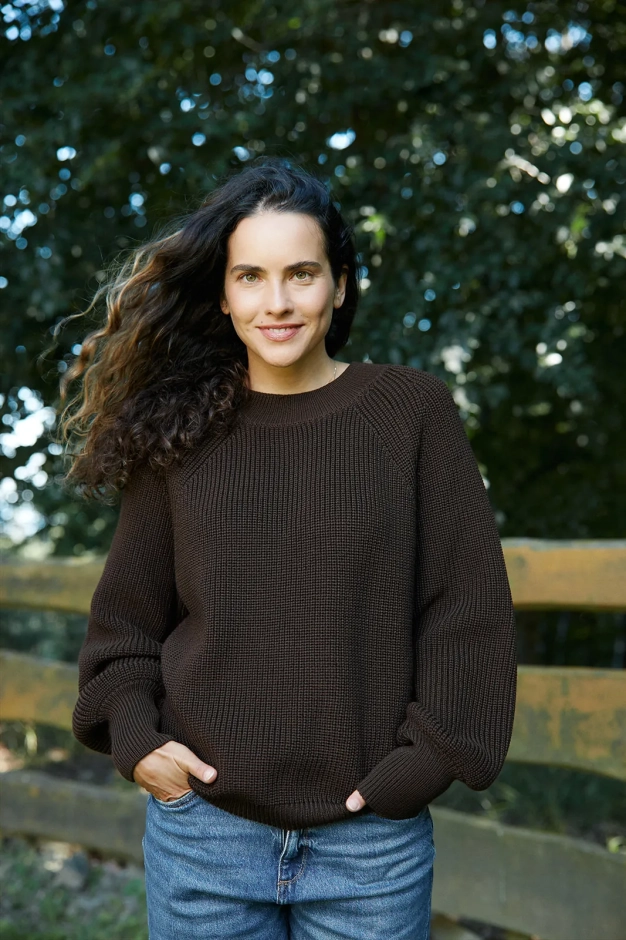 Sweter damski brązowy 100% wełna merino one size 